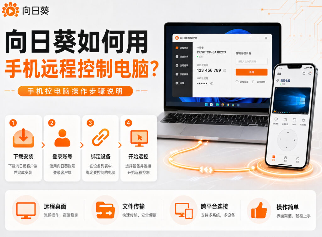 向日葵如何用手机远程控制电脑