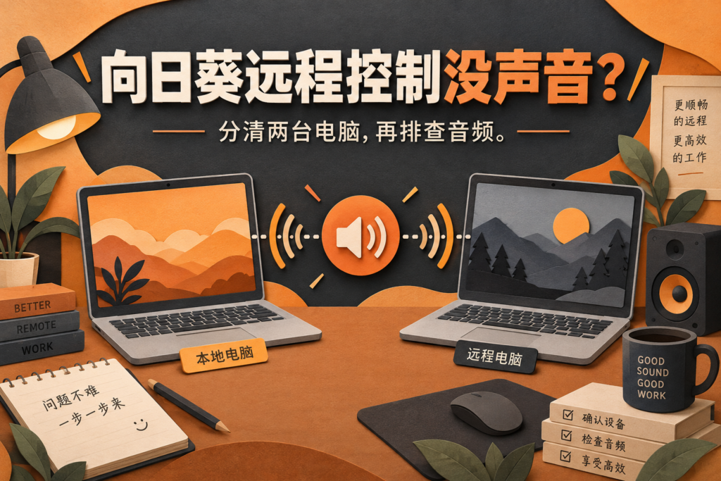 向日葵远程控制两端电脑的声音排查示意